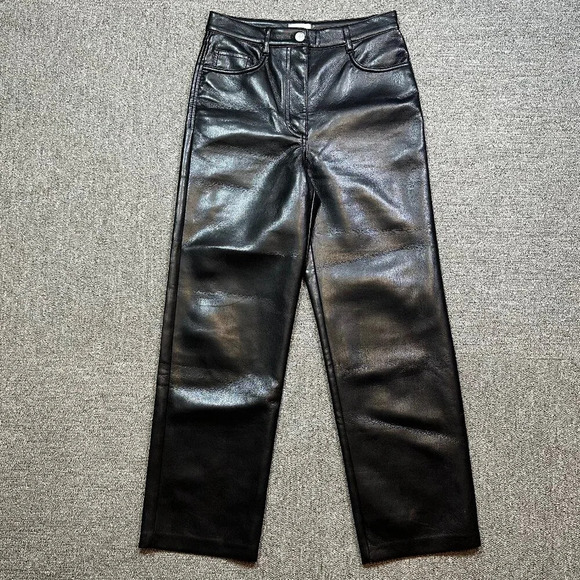 Aritzia Wilfred Faux Black Leather Straight Leg Pants in Womens Size 2 - Picture 1 of 7